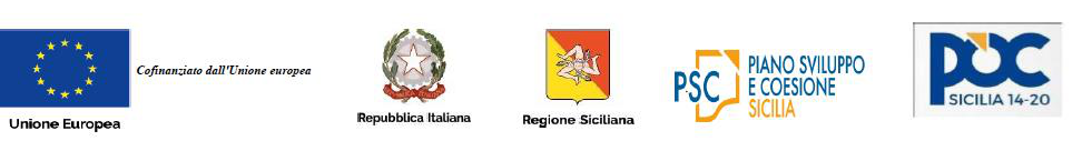 Loghi istituzionali: Unione Europea, Repubblica Italiana, Regione Siciliana, PSC Sicilia, POC Sicilia 14-20